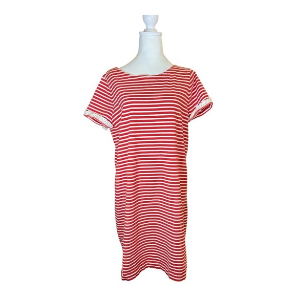 J.Crew Striped T-Shirt Dress Red‎ White Short Sleeve Casual XL - Picture 1 of 8